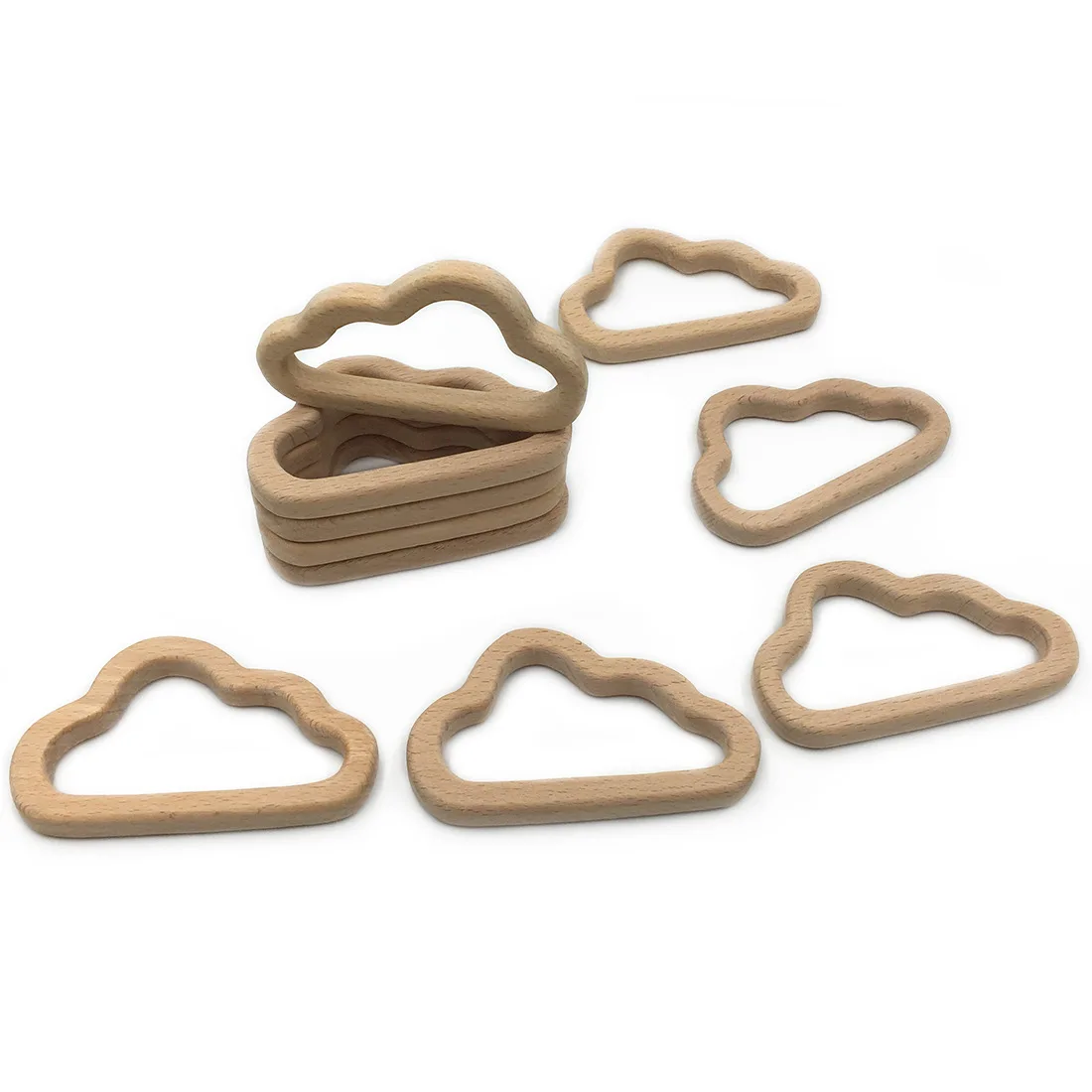 

Set of 5 wooden teethers handmade wooden cloud teether Beech Wood Pendant