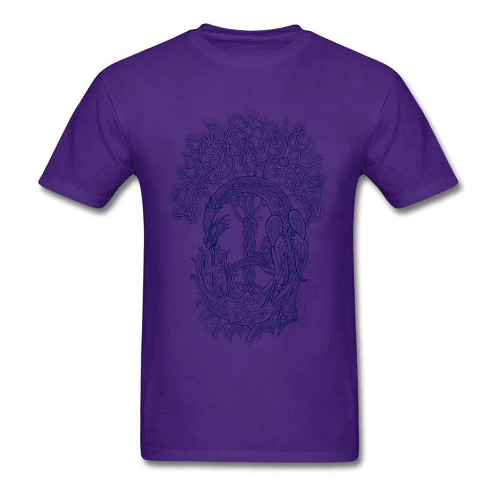 Casual Pure Cotton Classic Tees Discount Short Sleeve Youth T Shirt Custom Summer/Autumn T-Shirt Crewneck Drop Shipping The Phoenix Bird and the Tree of Life blue version purple