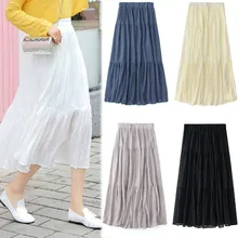Новая распродажа летняя элегантная женская однотонная шифоновая плиссированная Ретро длинная юбка эластичная талия юбка пять цветов размеров