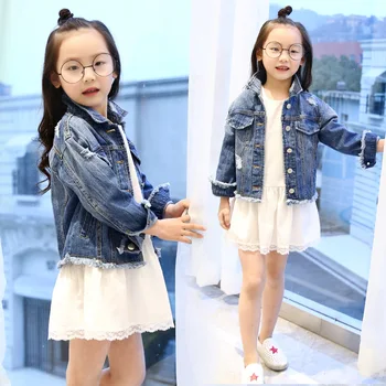 

Spring Autumn Girls Korean All-match Jeans Cotton Jacket-dress Cowboy Two Pieces Kids Clothes Sets Children's Clothing Suits