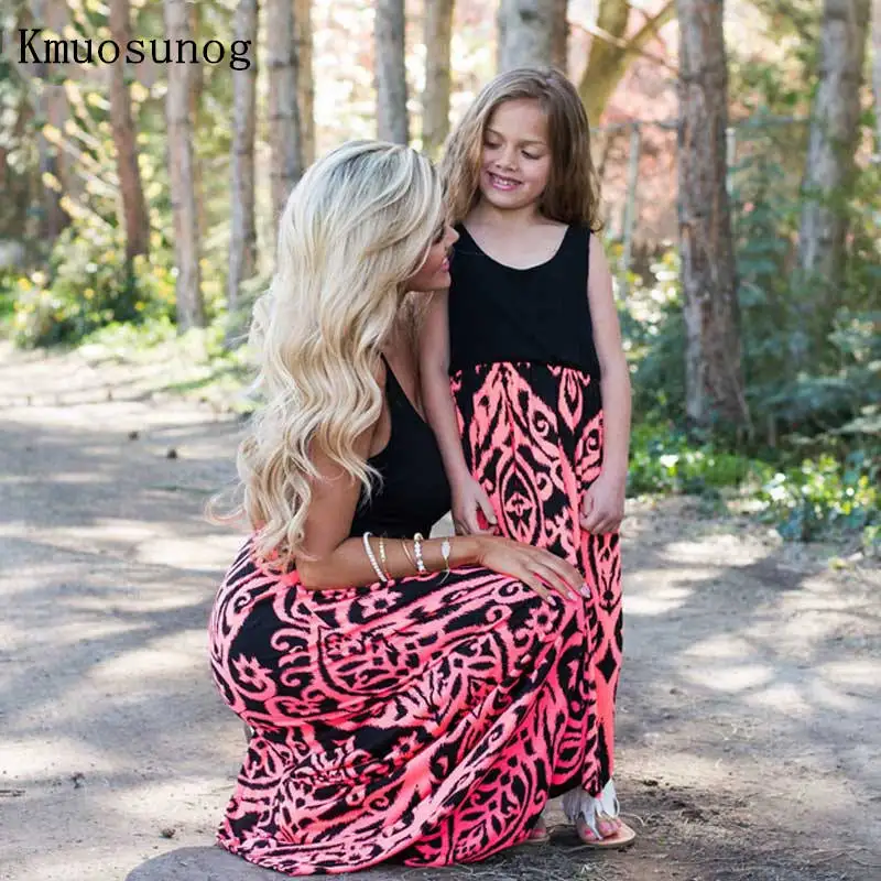 

Mother Daughter Dresses Fashion Patchwork Floral Long Dress Mommy and me clothes vestido mae filha Family matching clothes C0240