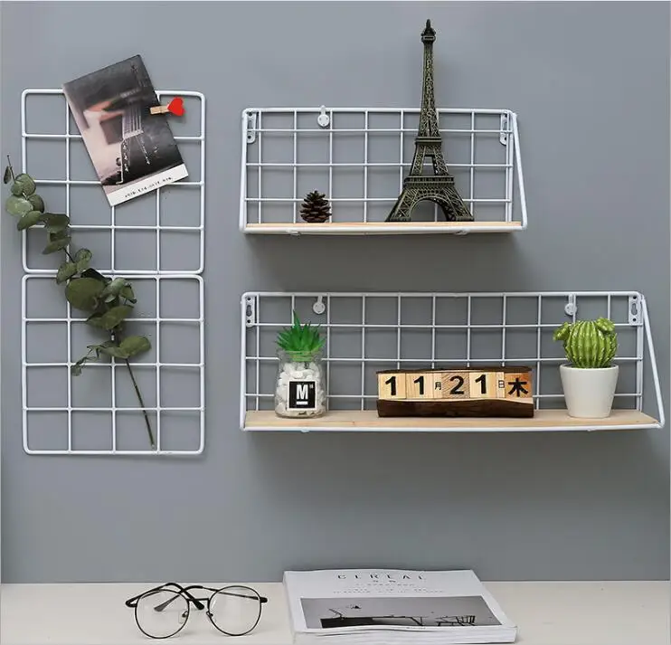 الأبيض معدن جدار الرف الحديد زهرة زهرية حامل متعدد الاستخدام woodenwall أشتات حامل جدار الجرف مجلة حامل