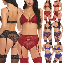 3 шт., женское сексуальное нижнее белье, комплект кружевного цветочного Babydoll, стринги, нижнее белье, ночное белье