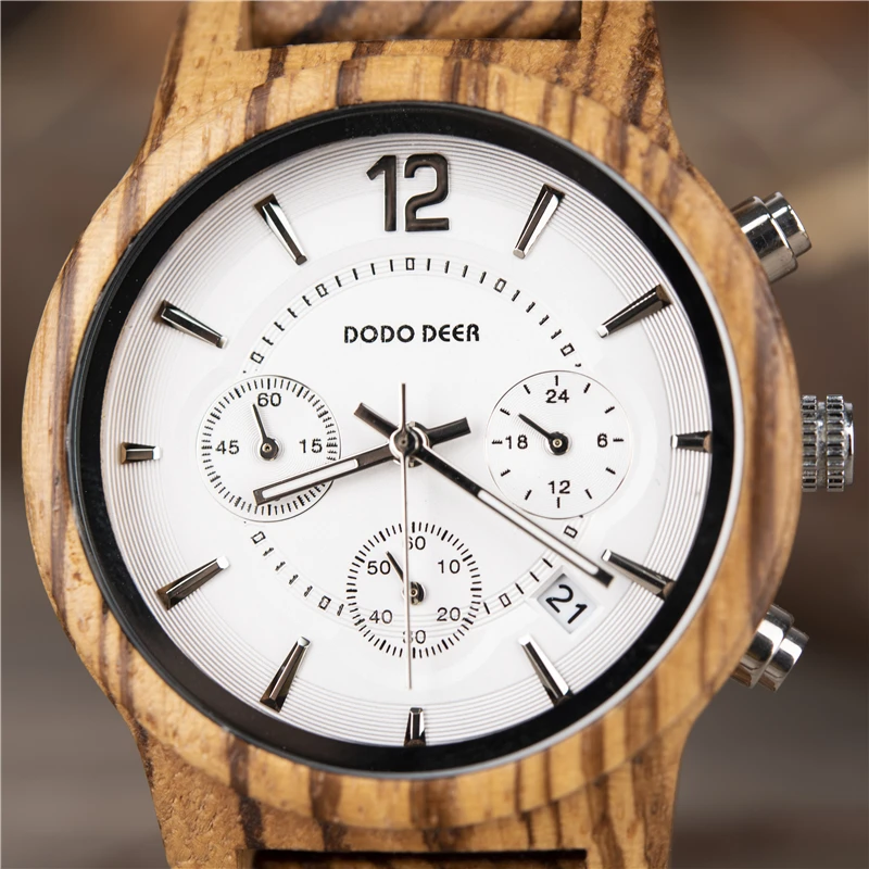 

DODO DEER Luminous Hand Wooden Zebra Watch Women Luxury Retro Design Case Multi-Functional Wristwatch Clock Gift for Ladies C01