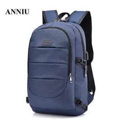 Anniu новый дизайн известный бренд моды Для мужчин рюкзак для ноутбука USB зарядка wo Для мужчин большой Ёмкость stundet рюкзак дорожные сумки