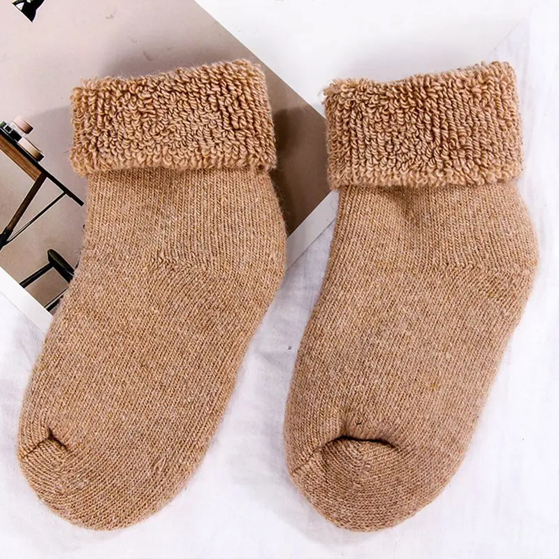Осенне-зимние детские носки очень плотные махровые однотонные теплые Свободные Шерстяные носки для маленьких мальчиков и девочек, От 0 до 7 лет