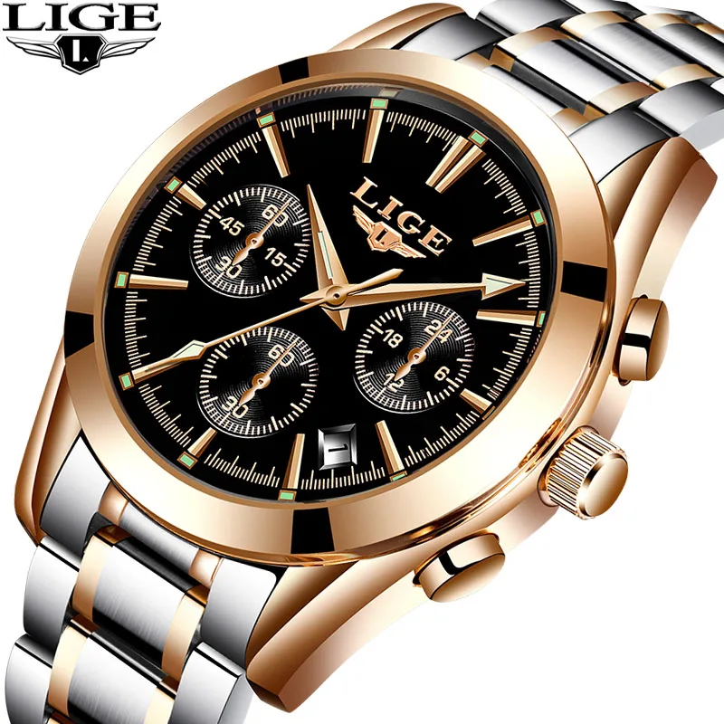 

LIGE Mens Watches Top Brand Luxury Mens Military Sportsst Watch Mens Stainless Steel Waterproof Quartz Watch Relogio Masculino