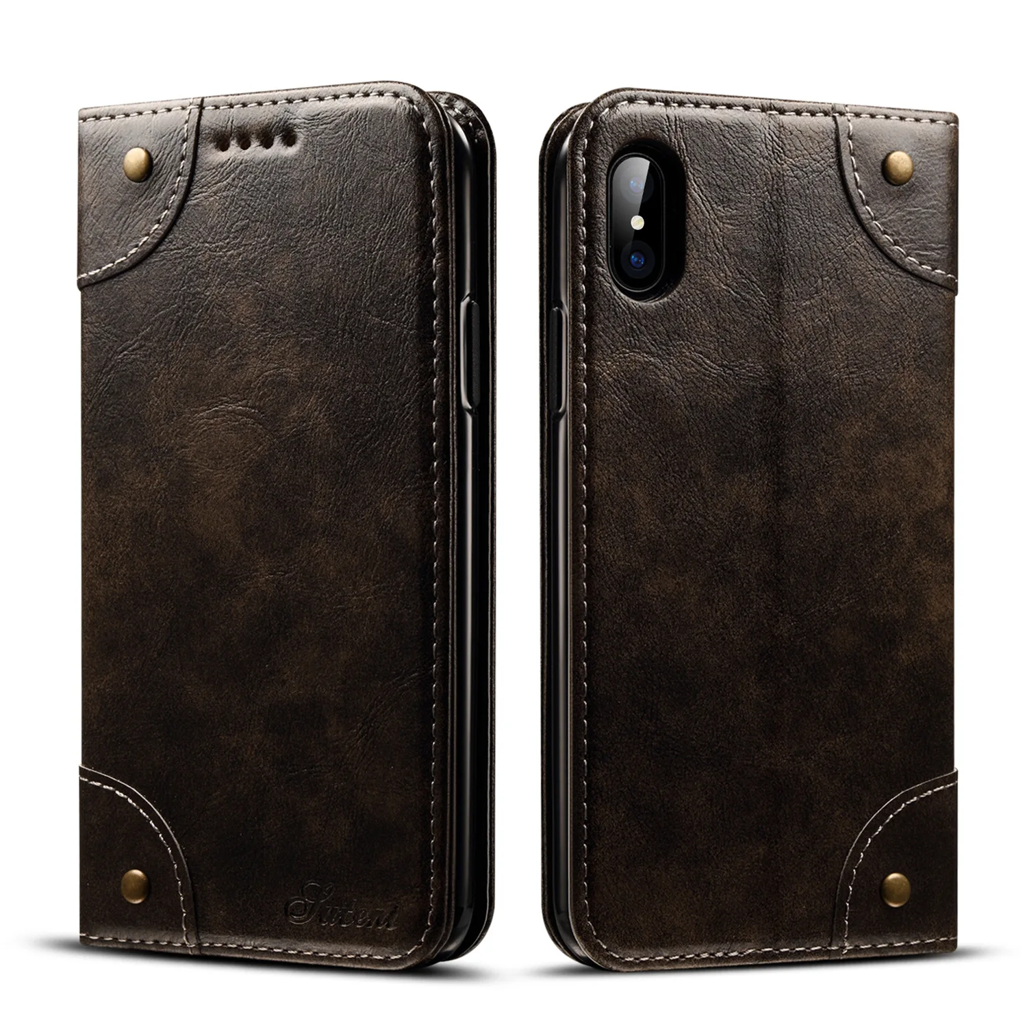 

Luxury Business Genuine Real Leather Wallet Case For Apple Iphone X XS 8 7 6S Plus Flip Vintage Case Cover Leather For IphoneX