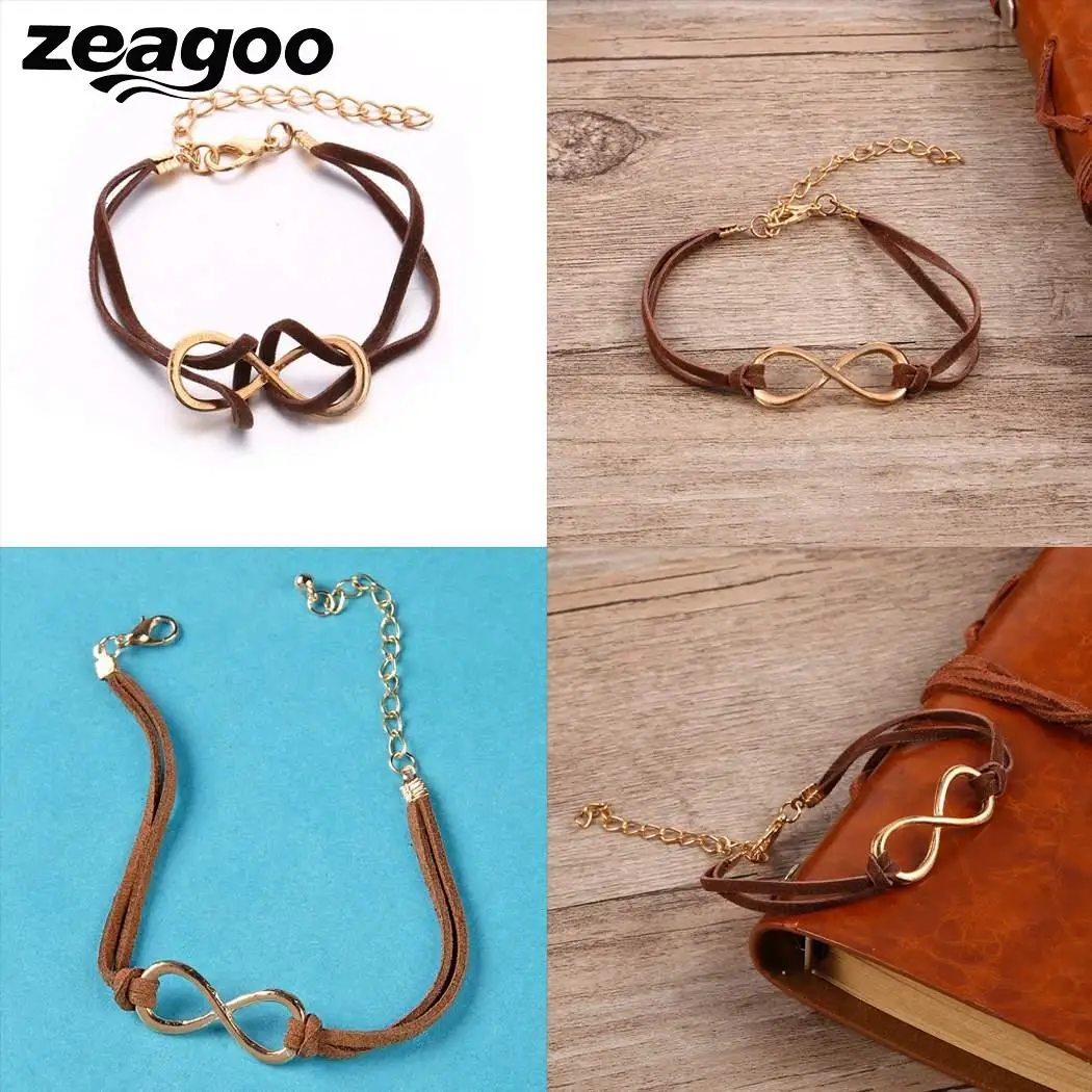 

Rope Jewelry 8 Metal Word Bow Brown Unisex Leather Bracelet Accessories