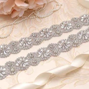 

MissRDress Long Bridal Belt Silver Flower Rhinestones Wedding Belt Crystal Stain Jeweled Sash For Wedding Accessories JK818