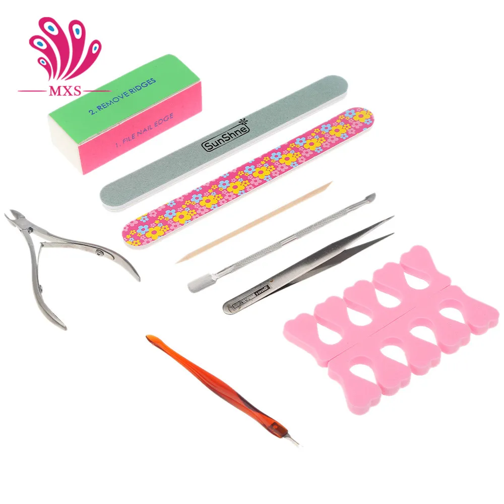 10 шт Nail Art Маникюр Tool Kit пилочка буфера пальцев Сепаратор кутикулы вилка толкатель