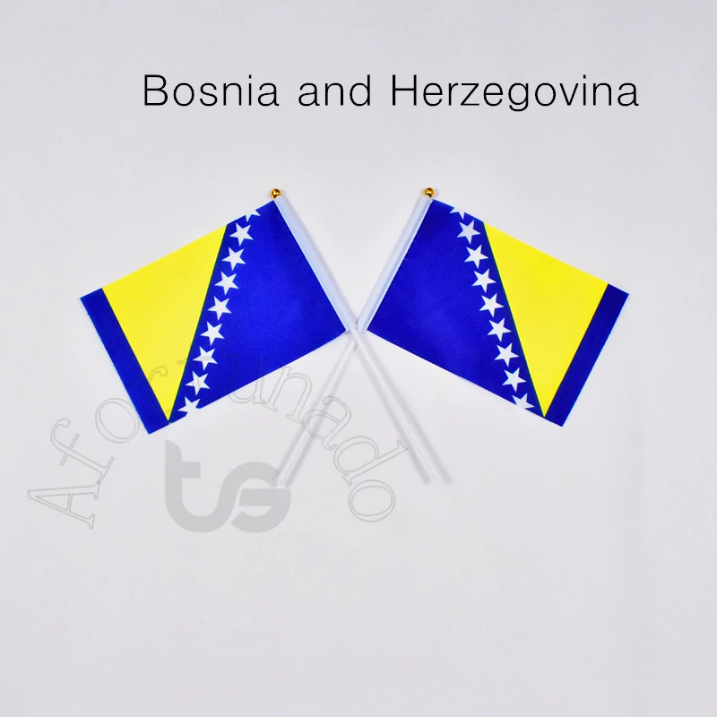 

Bosnia and Herzegovina 14*21cm 10pieces Banner National Flag Hand waving Flag for meet,Parade,party.Hanging,decoration