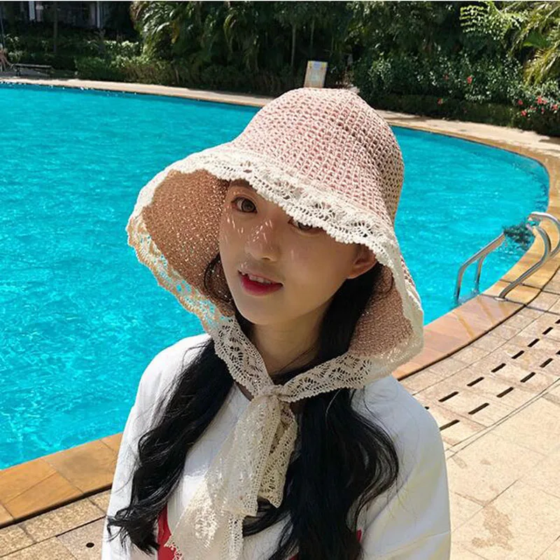 Женская летняя пляжная рафия бежевый розовый хаки Панама шляпа бант рафия шляпа темперамент Солнцезащитная шляпа соломенные шляпы женская летняя шляпа