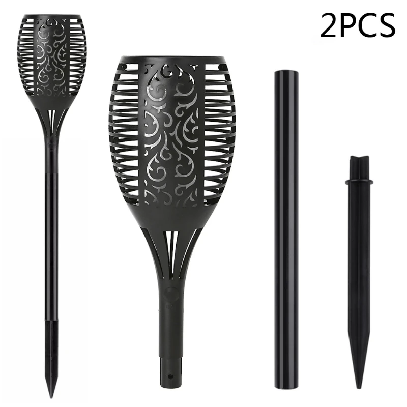 

YAM 2pcs Black Solar Flame Flickering Lawn Lamp Led Torch Light Waterproof Outdoor Garden Decor