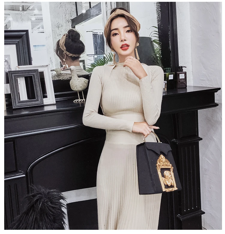 Winter autumn high quality Women Long Knitted Dress Sexy vestidos Back Slim Sweater Dress Fit And Flare Thicken Warm Dress