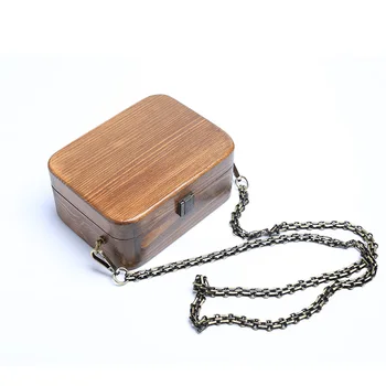 

Unique Vintage Lady Handbags Women Messenger Wood Chains Bags Ladies Mini Party Bag Original Design Hard Box New Year Gift