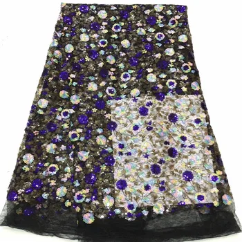 

(5yards/pc) High quality African sequins tulle lace royal blue French net lace fabrics with embroidery for party dress bh65-2798