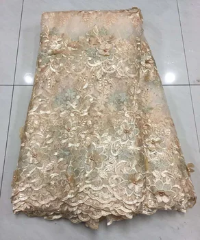 

Latest French Lace Fabric 2018 High Quality African Lace Fabric with Pearl Wedding Nigerian Lace for African Women