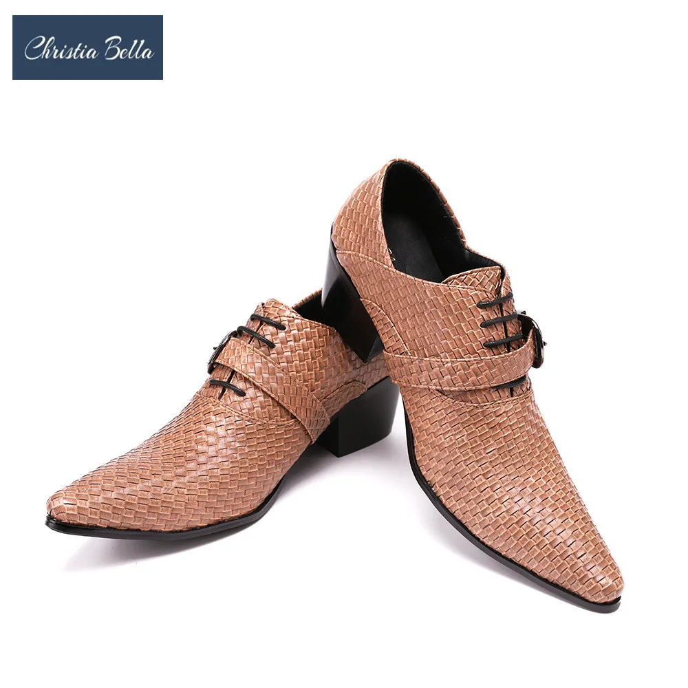 Christia Bella Мужская мода тиснением с пряжкой из натуральной кожи Туфли-оксфорды Zapatos
