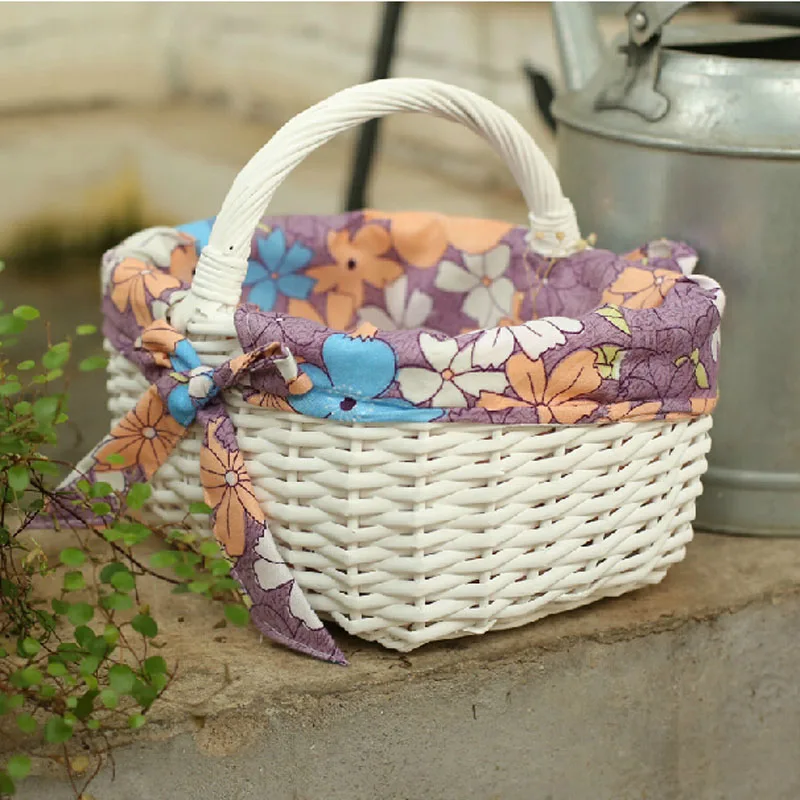 ZAKKA Top Quality White Decorative Wicker Basket for Storage of Eggs Fruits Lined Willow Storage Baskets with Handle Grip