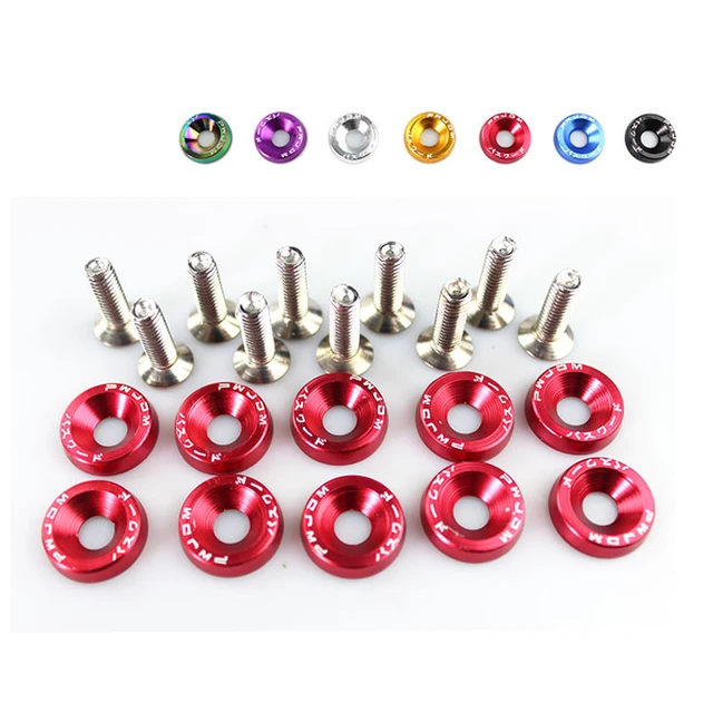 Car Styling 10PCS M6x20mm Red JDM Bolt Aluminum Fender Bumper