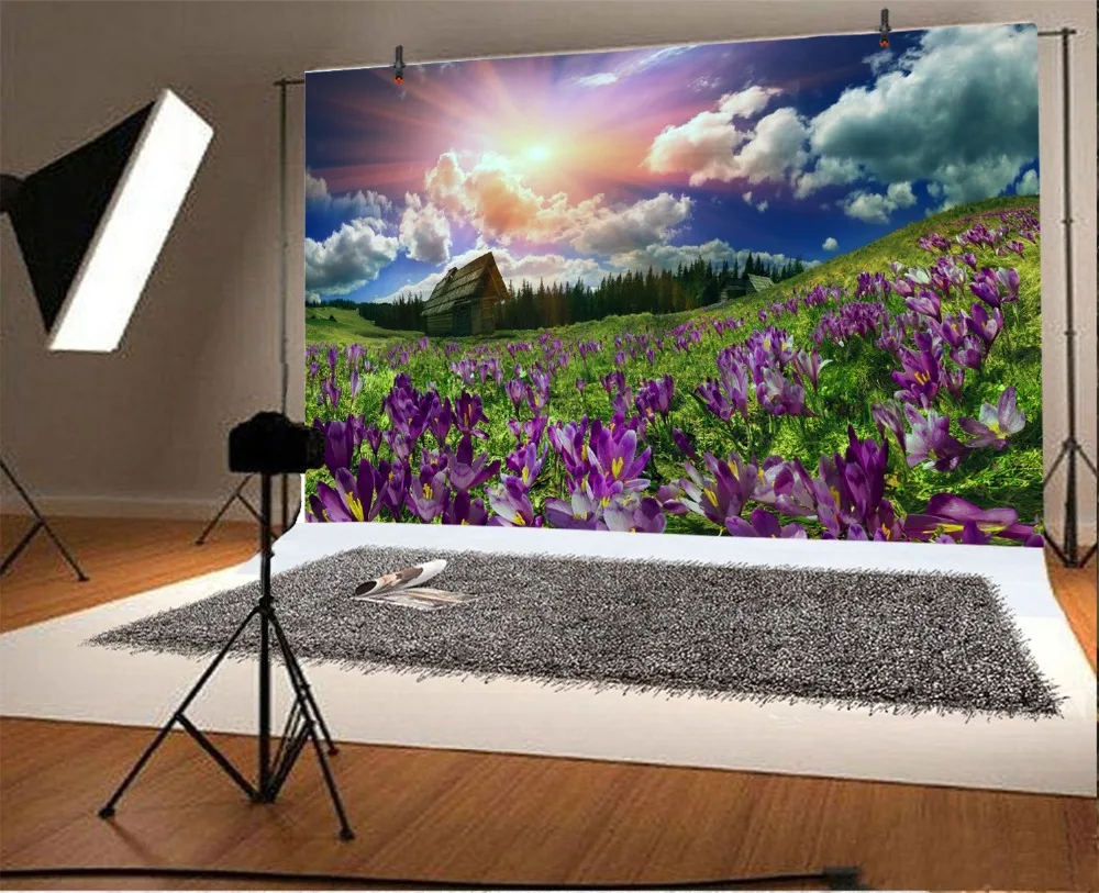 Laeacco Spring Mountain Blooming Flowers Sunlight View Photography Background Customized Photographic Backdrops For Photo Studio