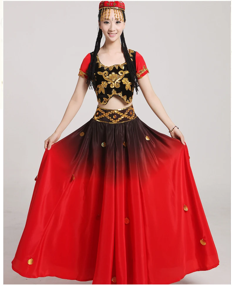 New big swing Uighur costumes minority dance costumes Chinese folk dance wear ethnic dance costumes performance wear