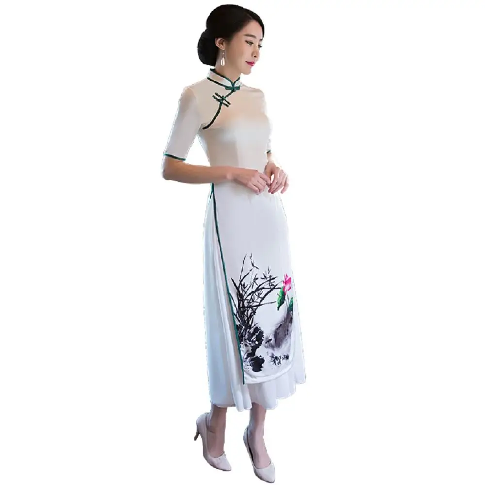 Шанхай история Вьетнам aodai Китайская традиционная одежда китайское платье-Ципао длинное китайское платье Чонсам современный чонсам - Цвет: 7210