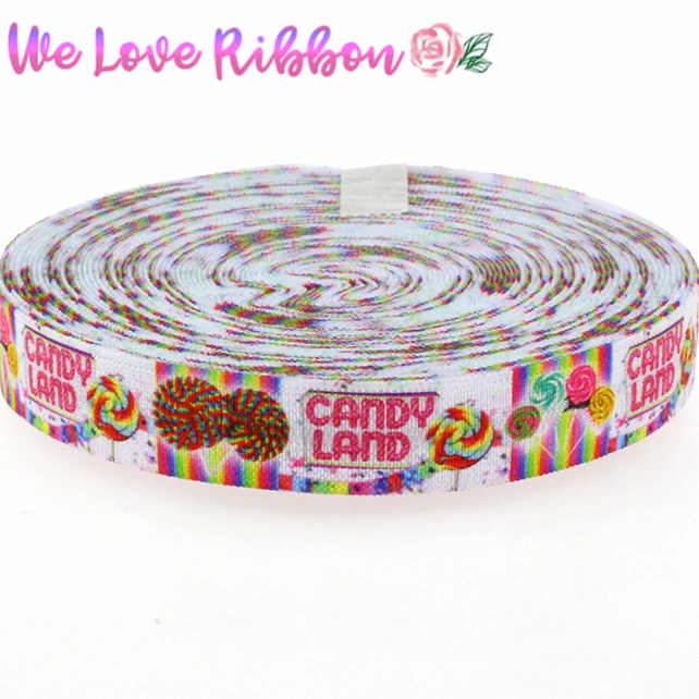 

5/8"16mm Candy Land Printed Fold Over Elastic Ribbon Lollipop Patterns DIY Party Foe Webbings 10y/roll MD150820-38-1770