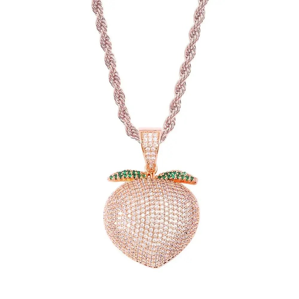 Rose Gold GUCY Iced out кулон в виде ягоды ожерелье с 4 мм теннисная цепочка Ожерелье Золотой Цвет кубический циркониевый мужской женский хип хоп ювелирные изделия - Окраска металла: Rose Gold