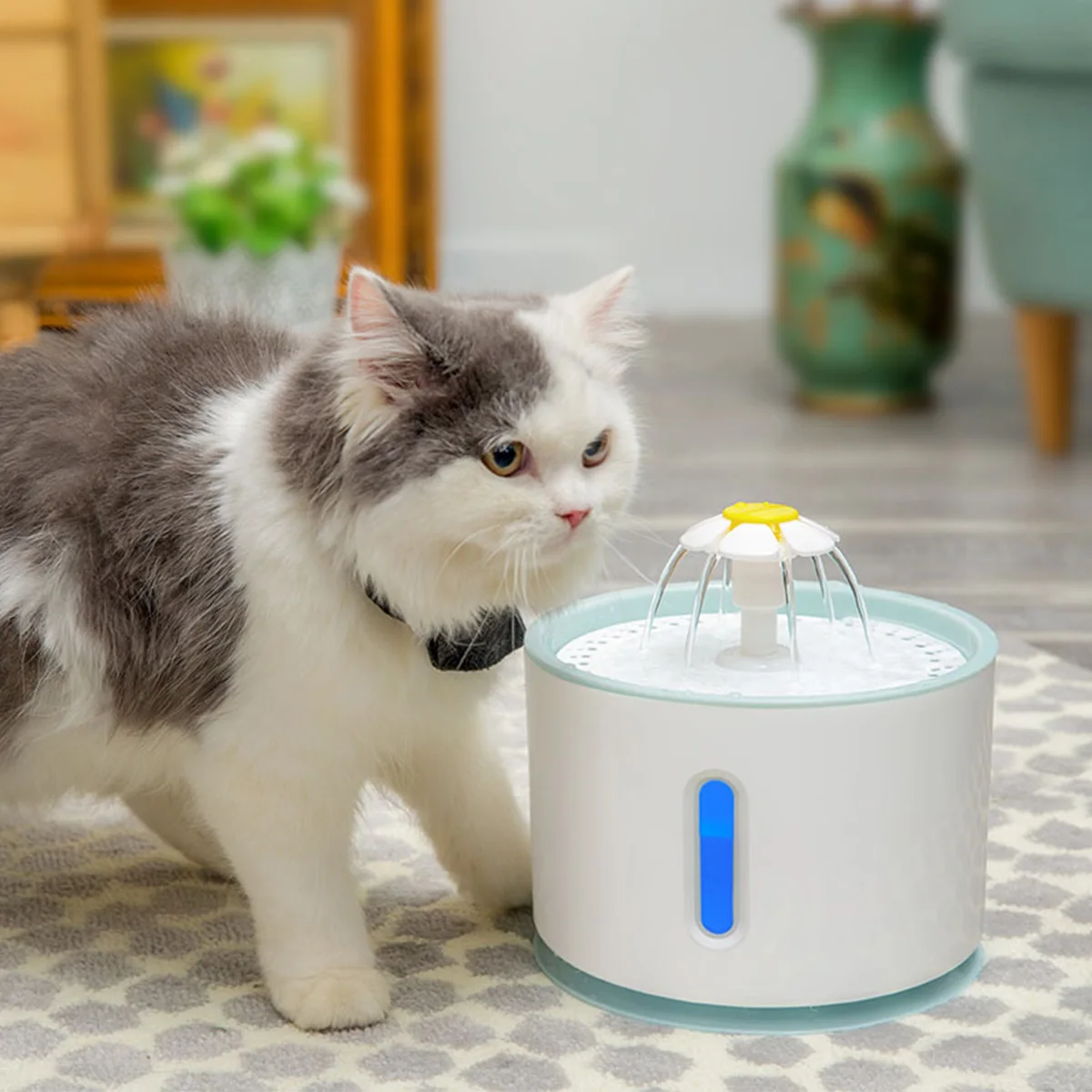 Автоматический фонтан для воды для домашних животных, кошек, светодиодный, электрический USB, для собак, кошек, домашних животных, бесшумная поилка, питатель, миска, 2.4л, питательный фонтан для домашних животных, диспенсер