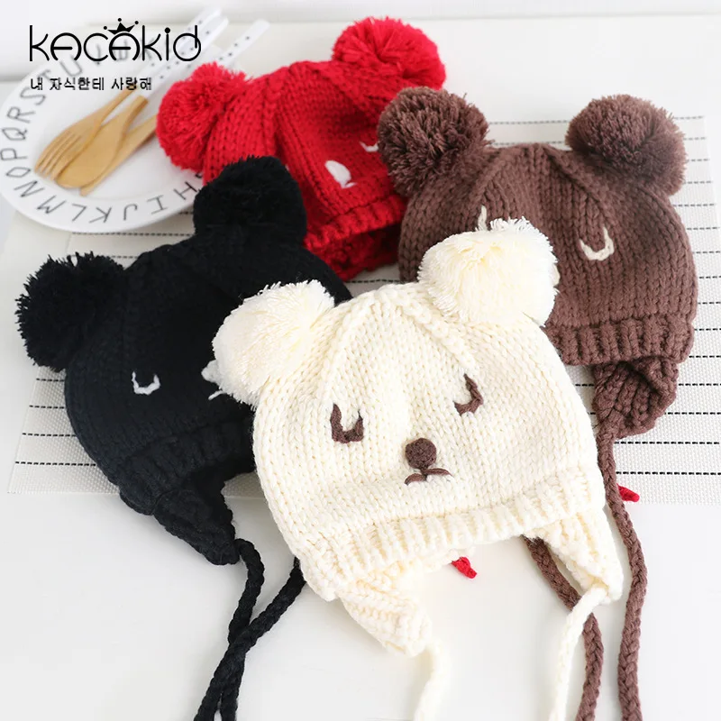 Kacakid/милые детские шапки зимние с рисунком кота и медведя стильные шерстяные