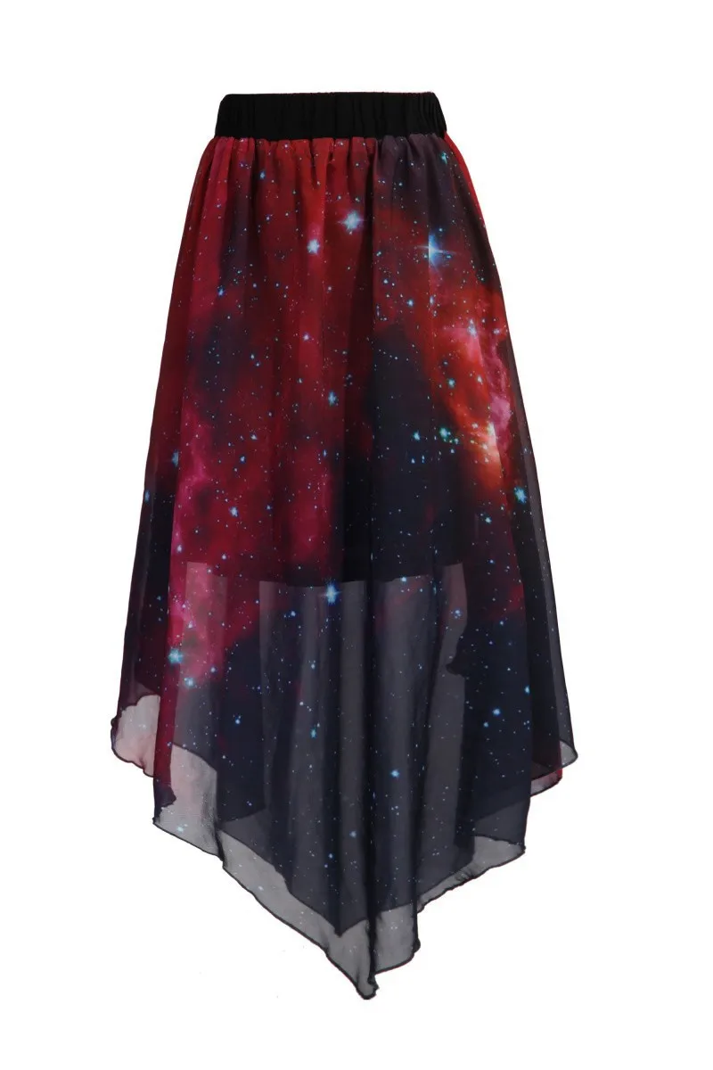 Новейшая женская одежда Летний стиль 3D печать галактика Шифон сексуальная юбка с лепестками лотоса край Высокое качество Высокая талия юбка - Цвет: as show