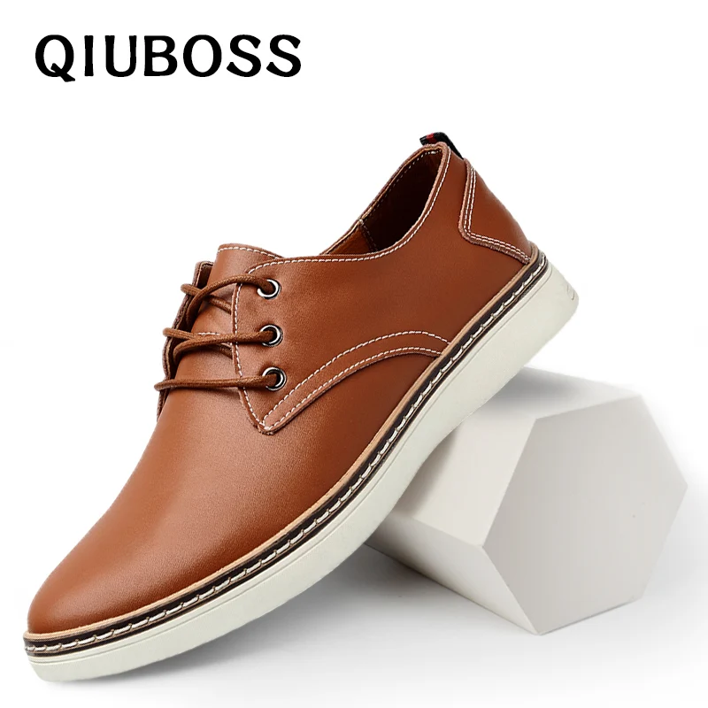 QIUBOSS zapatos formales cuero para calzado plano, sin cordones, color negro, y azul, grande 38 47|Zapatos informales de hombre| - AliExpress