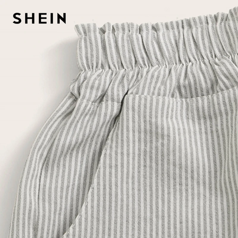 SHEIN повседневные шорты с эластичной резинкой на талии и двойными карманами в полоску женские шорты летние широкие шорты с оборками