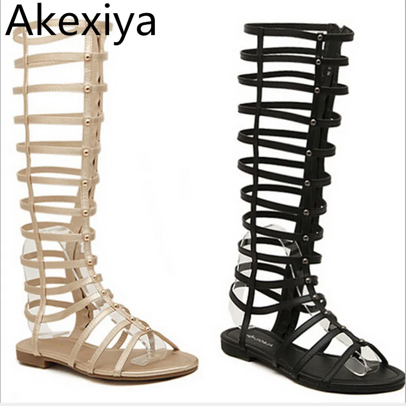 knee high flat sandals
