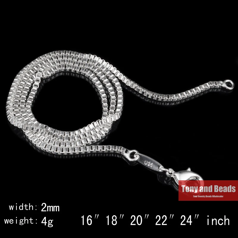

Free Shipping 2MM Silver Plated Lobster Clasp Box Chain 16 18 20 22 24 inch Pick Size For Jewelry Making