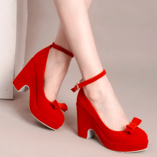 2017 del otoño del resorte rojo cuñas de talón grueso zapatos de la