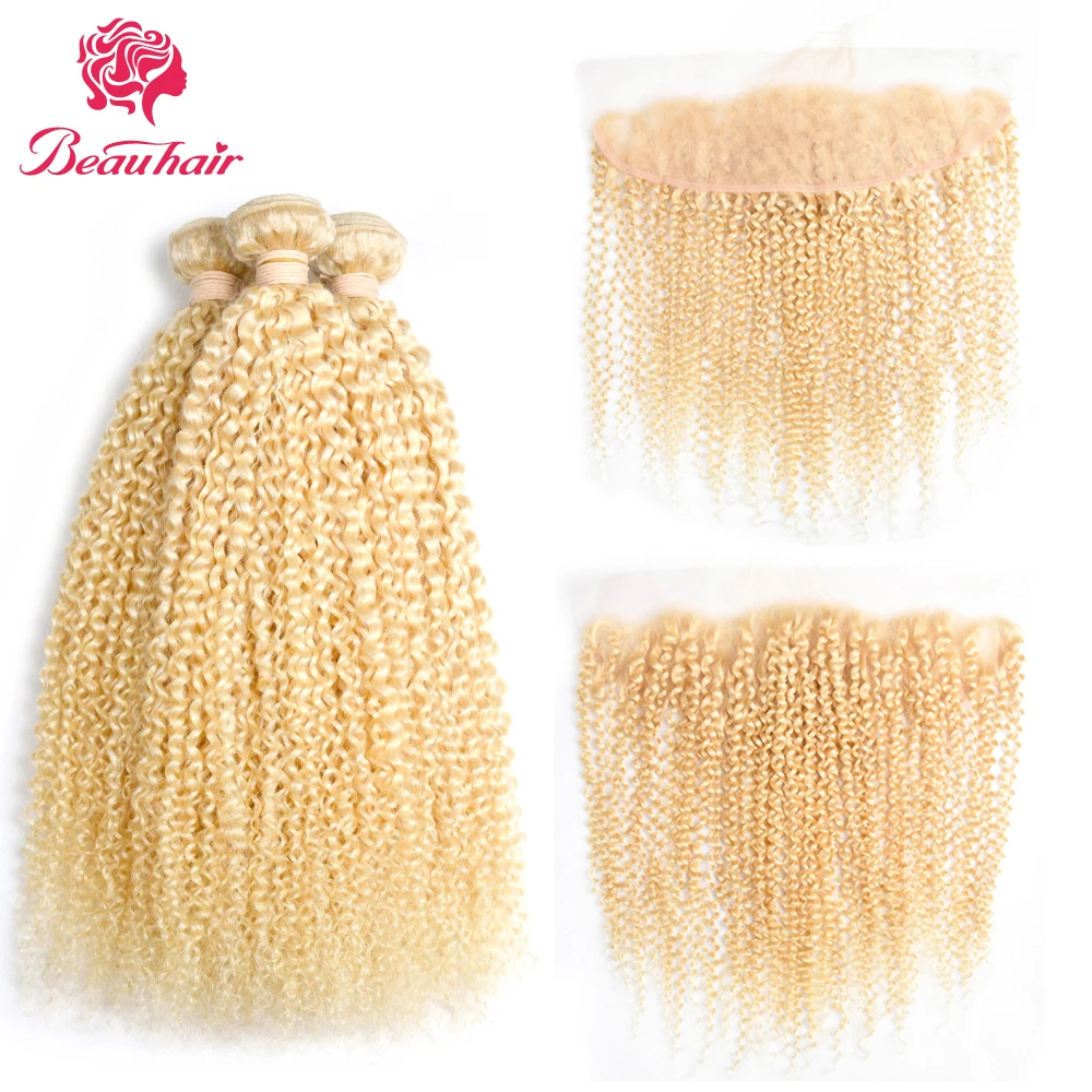 

Beau Hair 613 Ear To Ear Lace Frontal Closure With Kinky Curly Hair Bundles Peruvian Human Hair Bundles With Closure Non Remy