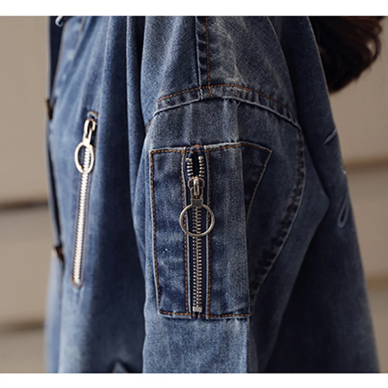 Streetwear Long Denim Trench Coat Spring Women Vintage Slim Outerwear Fashion Single Breasted Bomber Windbreaker Overcoat