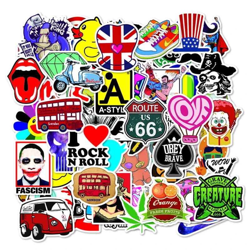 

50pcs/pack Stickers Laptop SPVC Waterproof Classical Fun Sticker Toys The Luggage Stickers For Moto Car & Suitcase Cool Fashion