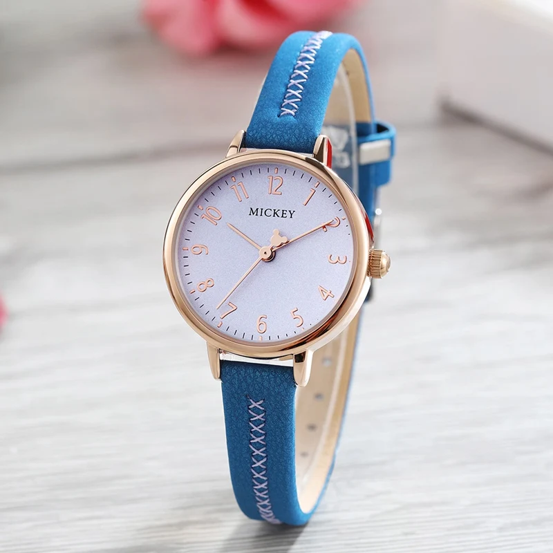 Mickey Mouse Girls Fashion Trendy Genuine Leather Strap Quartz Watch Waterproof Women's Original Disney Watches Round Red Clock Mickey Mouse Girls Fashion Trendy Genuine Leather Strap Quartz Watch Waterproof Women's Original Disney Watches Round Red Clock