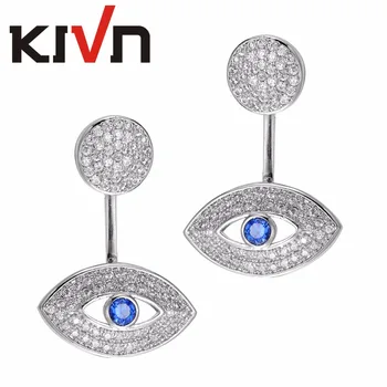 

KIVN Fashion Jewelry Blue Eye CZ Cubic Zirconia Wedding Stud Earring Ear Jackets for Womens Girls Christmas Birthday Gifts