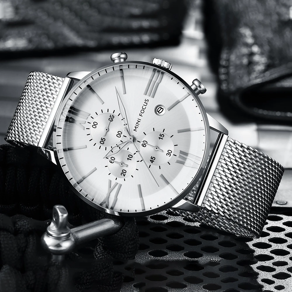 

MINI FOCUS Classic Dress Mens Watches Quartz Watch Men Waterproof Fashion Chronograph Ultra Thin Mesh Strap Relogio Masculino