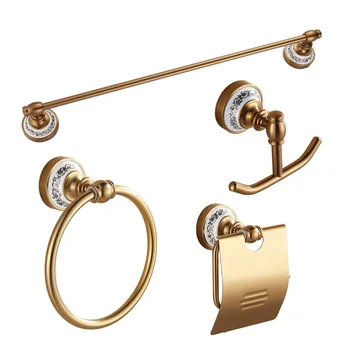 

4-Pcs European Vintage Blue and White Aluminum House Bathroom Hardware Bath Decorative Accessories Sets Bronze Finish