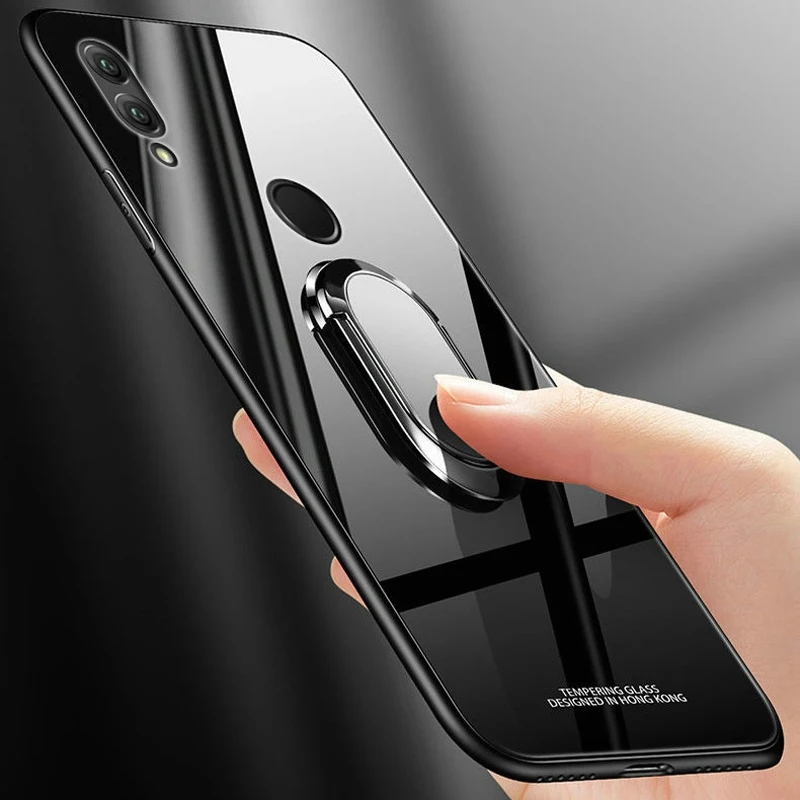 

Tempered Glass Cases for Huawei Nova 3 3i P Smart Plus Honor Note 10 3E P20 Pro Lite Case Ring Holder Soft Bumper Glass Cover