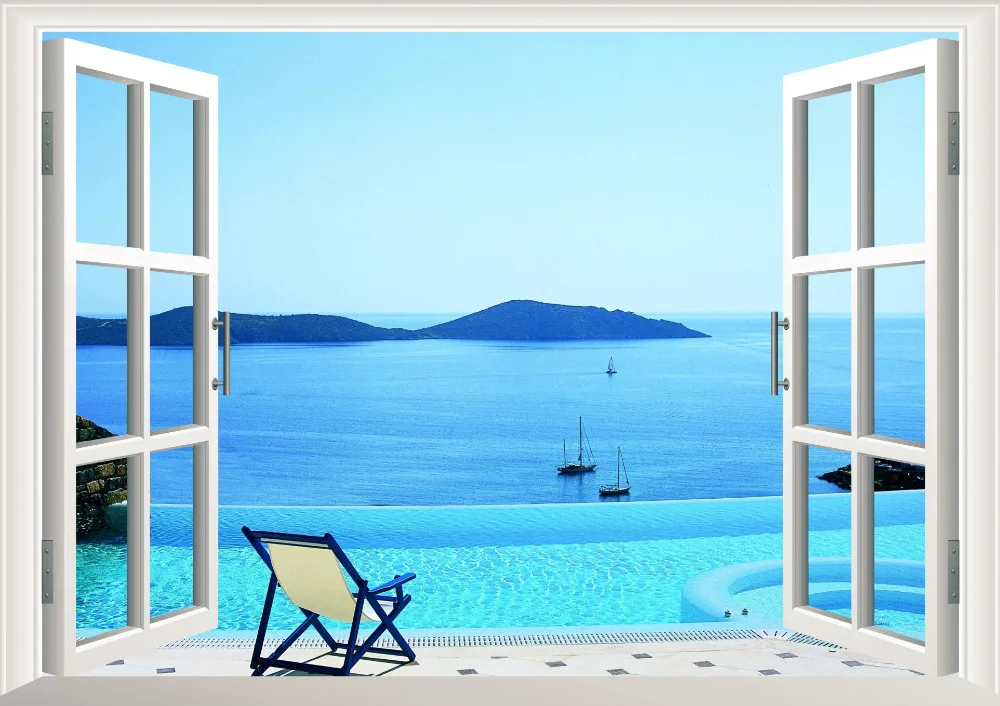 Sunshine Beach Chair Resorts 3D виниловая наклейка на стену со съемным видом окно декор для
