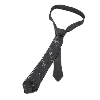 

HOT SALE!Hot Sale Men Black Polyester Sequin Decor Self Tie Adjustable Skinny Necktie