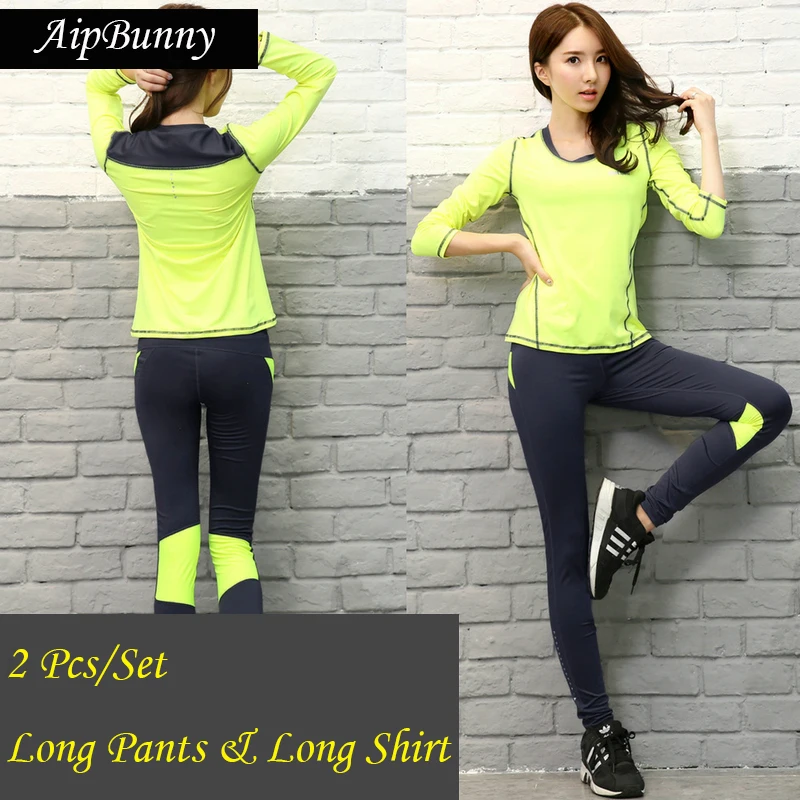 

AtejiFey Autumn quick dry Women's Sport Yoga 2pcs Set (Long Sleeve Top Shirt & Body Building Pants) Exercise Yoga gym Activewear