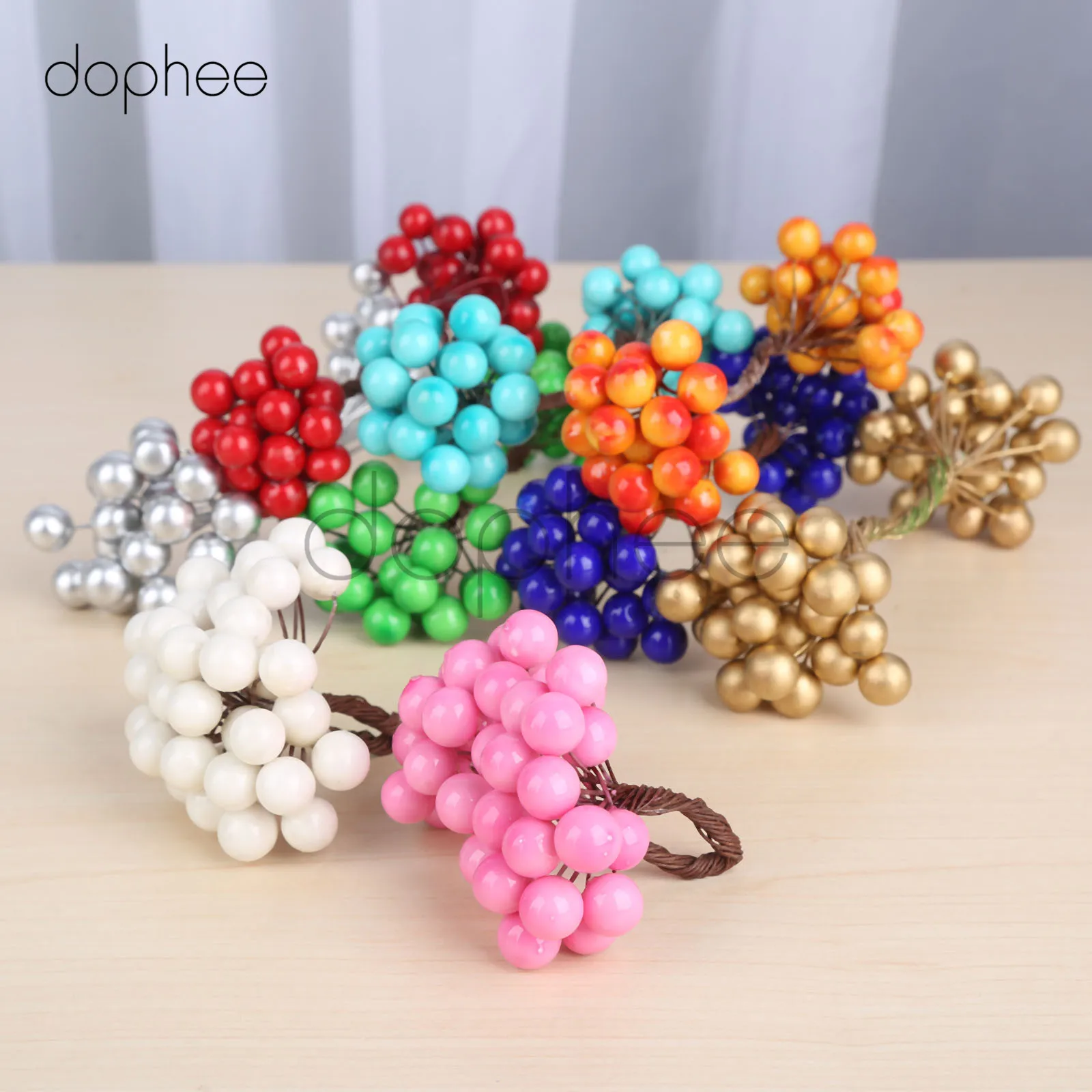 

dophee 2 bouquet 80 head Artifical Berries Foam Artificial Fruit Stamen Christmas Decor DIY Gift box Bouquet 12mm